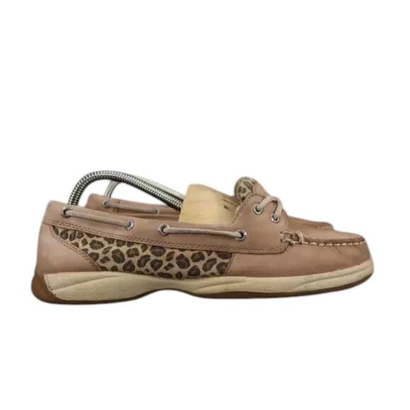 Sperry Shoes Women 9 Boat Loafer Angelfish Leather Leopard Nautical Preppy Brown - Picture 1 of 12